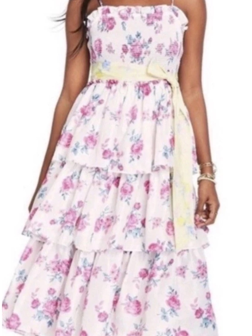 LoveShackFancy x Target White Elise Tiered Floral Dress Smocked Ruffle Size S